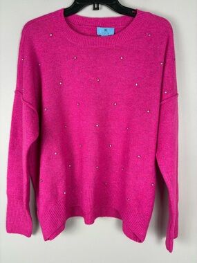 CeCe Crewneck Sweater Rhinestones Oversized Cozy Sz M Barbie Pink Pullover